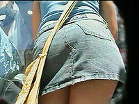 This up skirt teen girl looks really impressive especially her wonderful tight booty sexily shaking up the jeans skirt!